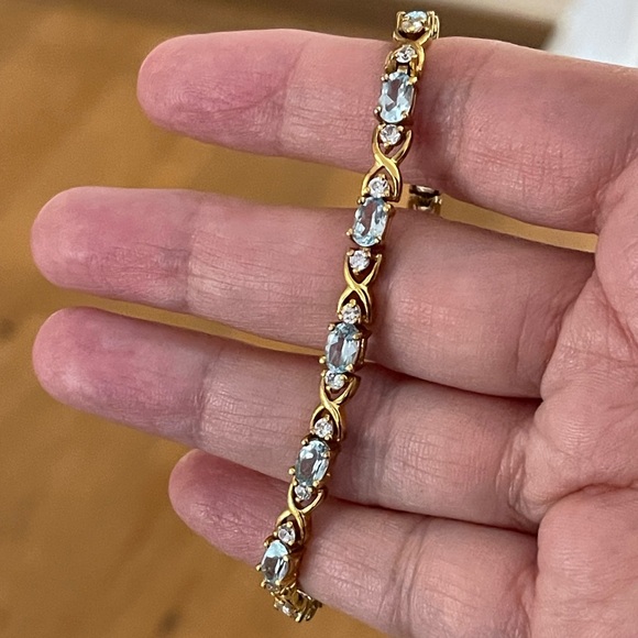 Genuine blue & white topaz gold over solid sterling silver bracelet - Picture 6 of 9